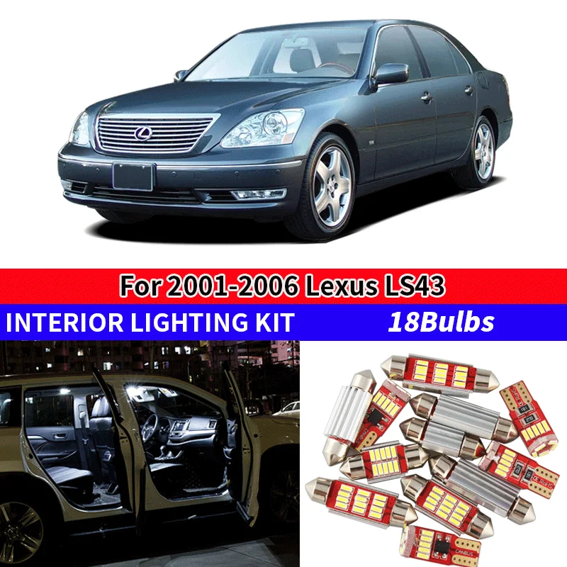 18x Canbus белые светодиодный лампы для салона комплект 2001 2006 Lexus LS430 карта