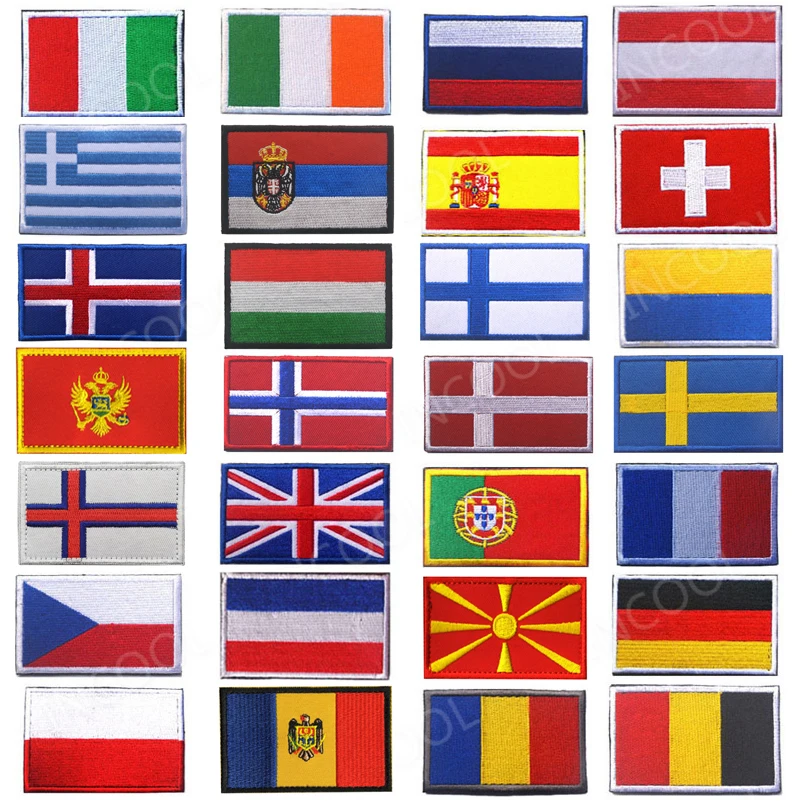 Toppe Ricamate Russia Germania Slovacchia Lituania Moldova Faroe Macedonia Montenegro Svizzera Spagna Francia Bandiere Distintivi