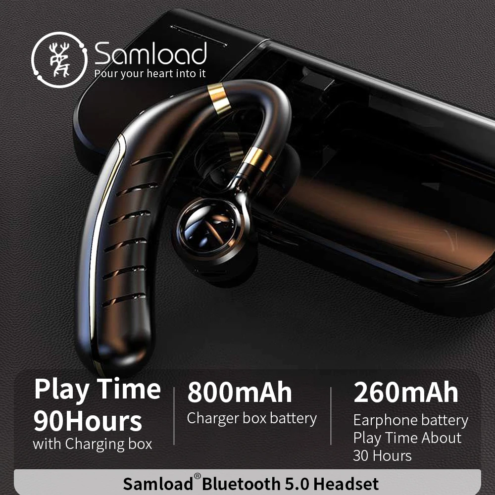 Samload Bluetoothヘッドセット30hrsプレイ時間ワイヤレス携帯電話ノイズキャンセル車ビジネスと充電ボックス Bluetooth Earphones Headphones Aliexpress