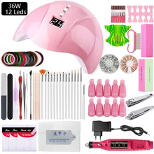 Маникюрный набор 36 Вт УФ-светодиодный Сушилка для ногтей Набор для ногтей Гель-лак замачиваемый Педикюр Электрический сверлильный станок для ногтей пилочка для дизайна ногтей набор инструментов