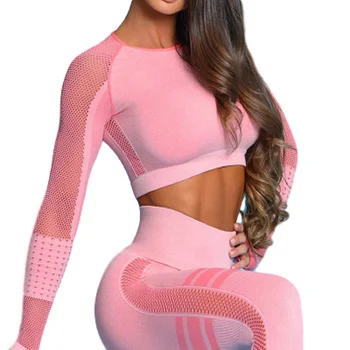 

Gym Set Sports Suit Yoga Set Tracksuit Crop Top 2 Piece Set Women Leggings Gym Clothing Front Seamless gymwear Women's Tracksuit
