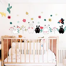 Мультяшные наклейки на стену спальня романтический детский сад детская комната прикроватный фон декоративные наклейки милый кролик MJ8009
