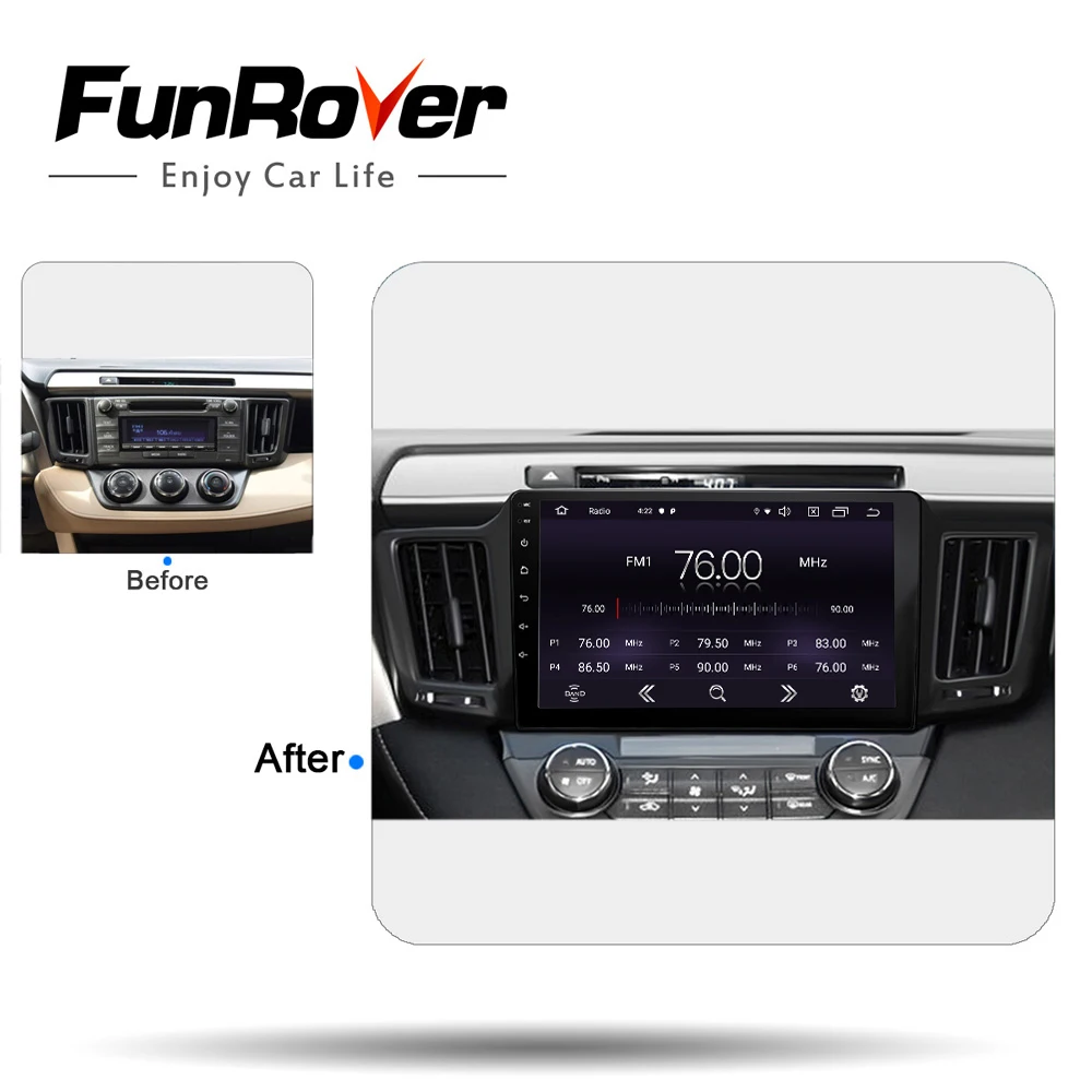 Cheap Funrover 2.5D+IPS car multimedia player android 9.0 2 din dvd For Toyota RAV4 2013 2014 2015-17 stereo car radio gps navigation 1