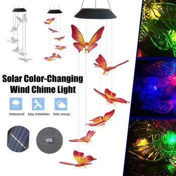 

Solar Power Lamp Butterfly Wind Chime Light LED Color Changing LED Garden Hanging Spinner Lamp For Home Party Garden Yard
