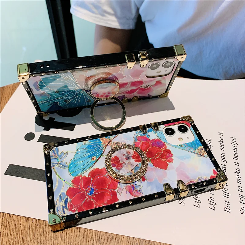Роскошный квадратный чехол для телефона с цветами розы Samsung Galaxy S20 Ultra S10 Plus S8 S9 Note 20