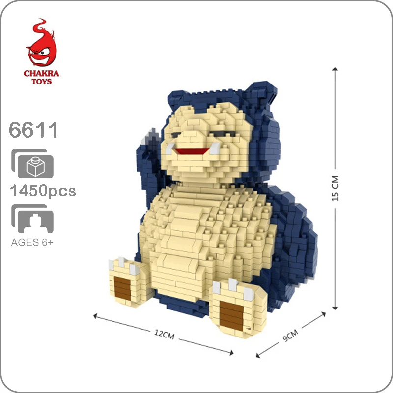 

CHAKRA 6609 Snorlax Bear 3D Model 1880pcs DIY Micro Diamond Mini Building Small Blocks Bricks Assembly Toy no Box