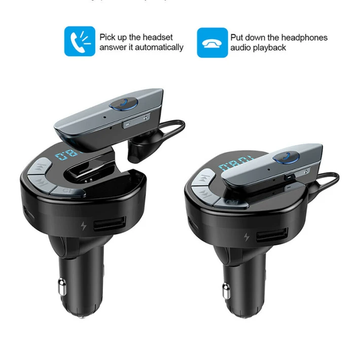 Беспроводное USB Автомобильное зарядное устройство для мобильного телефона Handsfree fm-передатчик MP3 с беспроводными Bluetooth наушниками YE-Hot