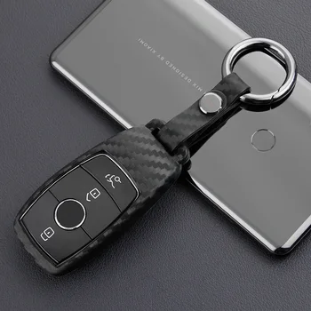 

For Mercedes-Benz New E-Class S-Class Carbon Fiber Style Car Key Case Cover Holder Fob Chain W213 S213 C238 A238 W222 C217 A217
