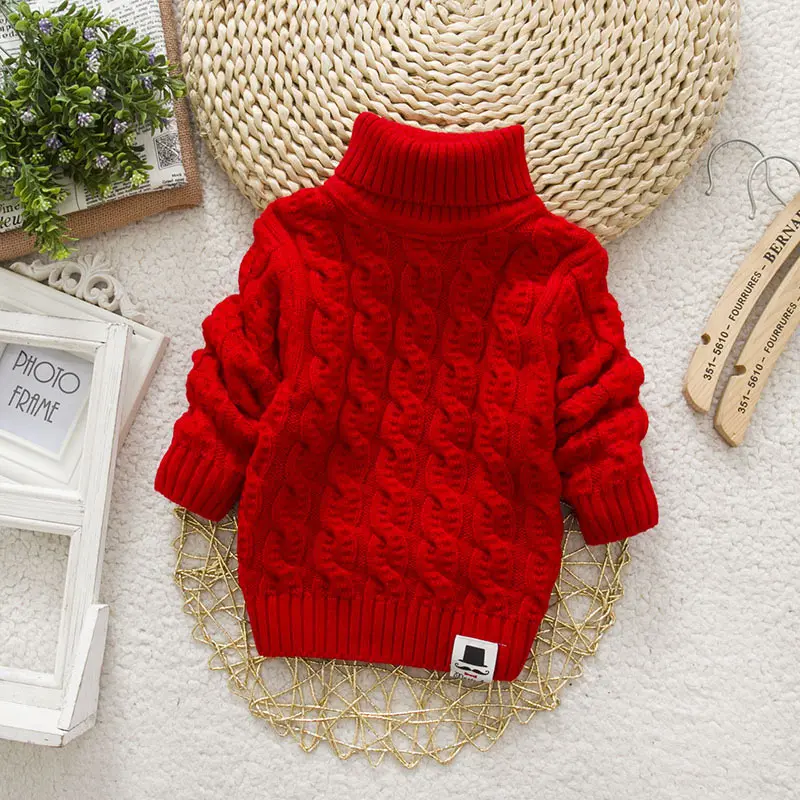 Зимние плюшевые свитера для мальчиков и девочек плотный вязаный однотонный пуловер с высоким воротником Детские свитера теплая верхняя одежда детская одежда 80-110 см - Цвет: picture color 04