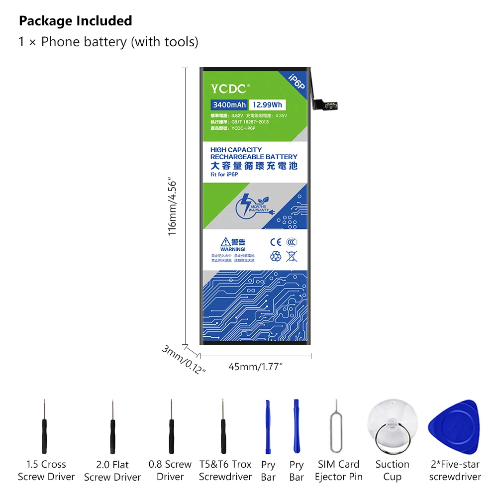 3,82 V 3400mAh батарея для мобильного телефона YCDC для iPhone 6 plus 6Plus сменная перезаряжаемая литий-полимерная батарея для телефона с инструментом