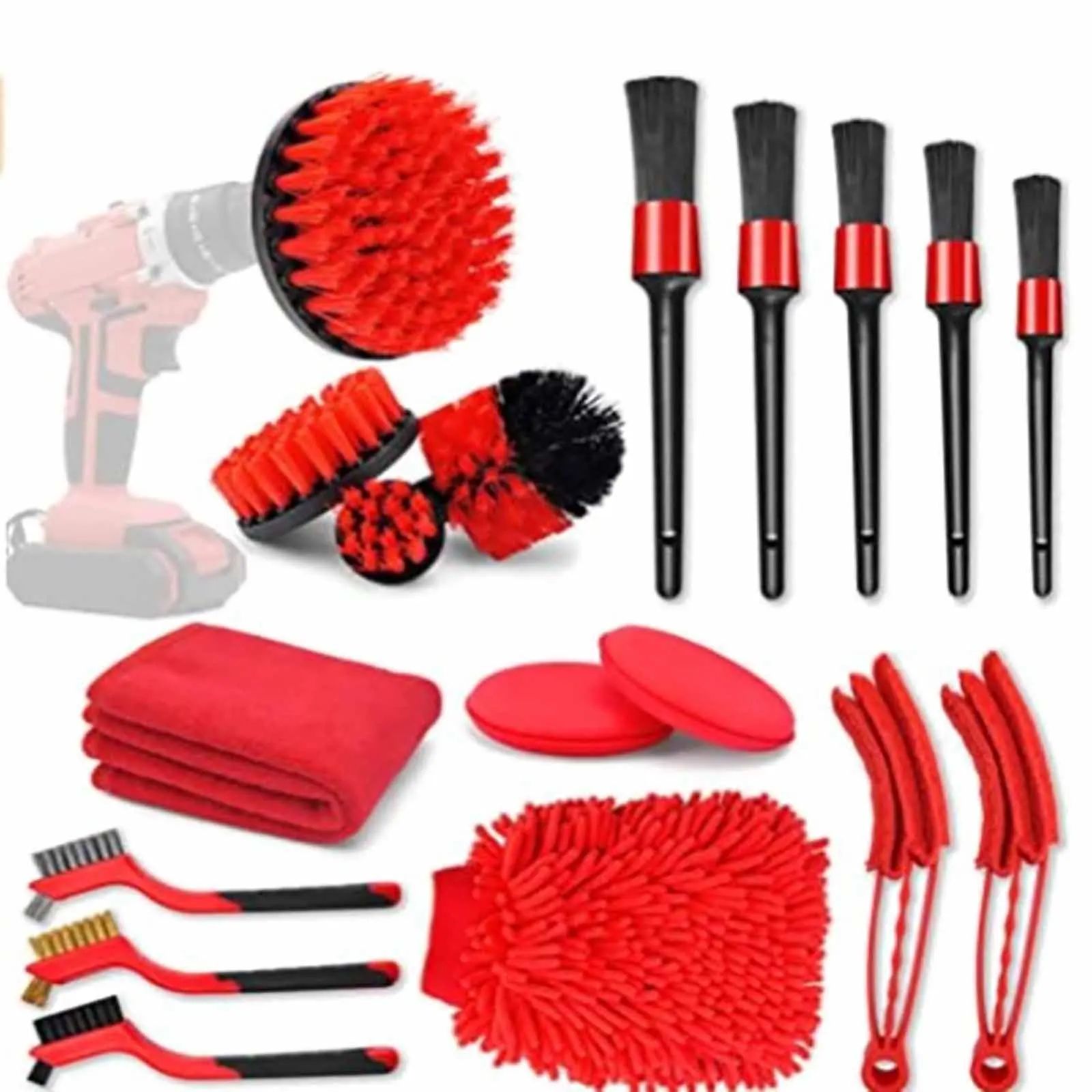 18pcs/Set Car Cleaning Kit Accessories With Brushes Towel Sponge Car