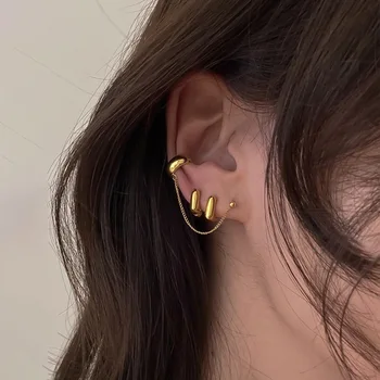 

Peri'sBox 2 Designs Gold Color U Shape Thin Chain Earrings Chunky Circle Geometric Earrings for Women Minimalist Hoop Earrings