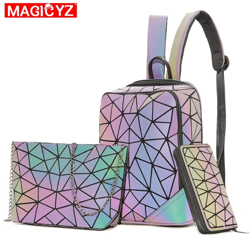 Роскошный женский рюкзак Mochila решетки светящиеся рюкзаки сумка для девочек