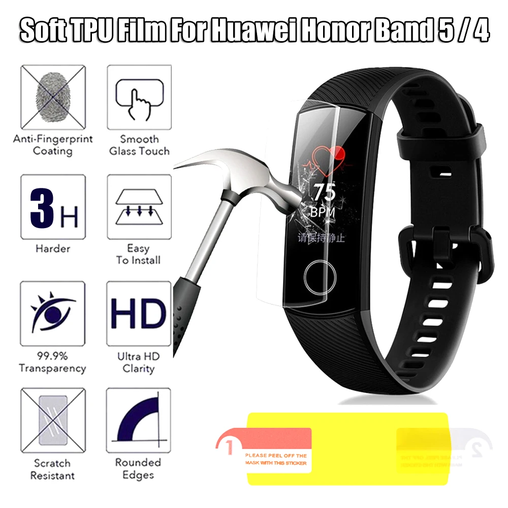 Clear Hydrogel Protective Film Screen Protectors Full Cover For Huawei Honor Band 5 4 sports Smart Watch Protective Film