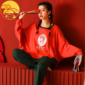 

Spring Autumn Quality 100% Cotton Elegant Women Pajama Sets Floral Red Sleep Lounge Chinese Style Pajamas Women's Fashion Set