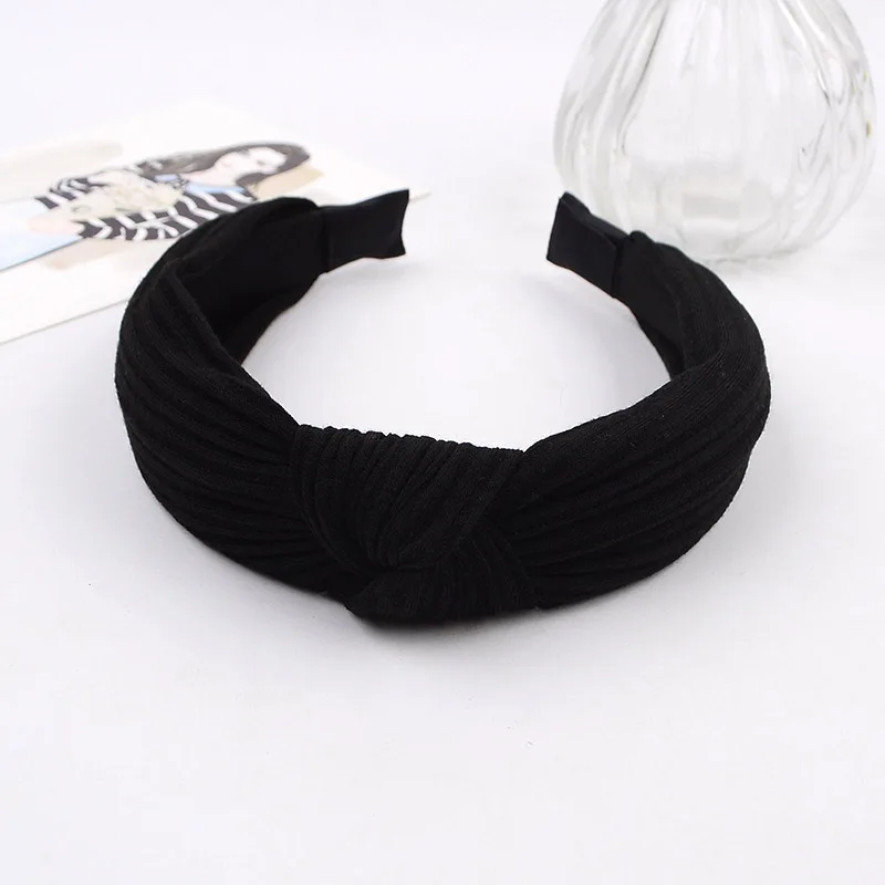 Geebro Knot Cross Tie Solid Fashion Hair Band Hairband Knitted rib Girls Bow Hoop Hair Accessories Velvet Twist Headband - Цвет: Black