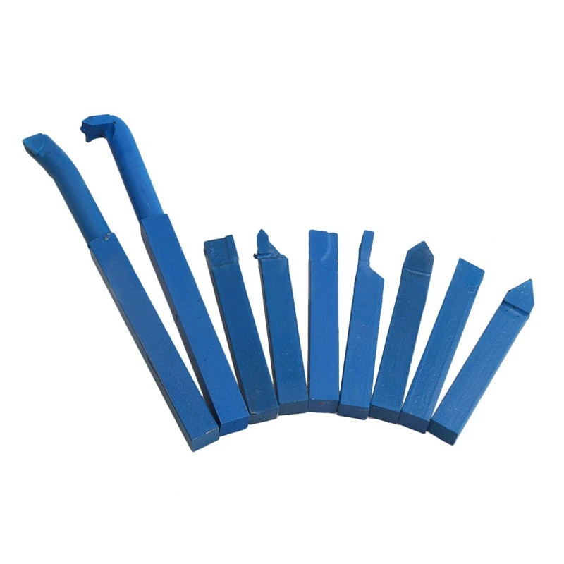 

9 Pcs Iron Lathe Brazed Carbide Turning Tool Drill Bit Square Shank Blue 10X10Mm