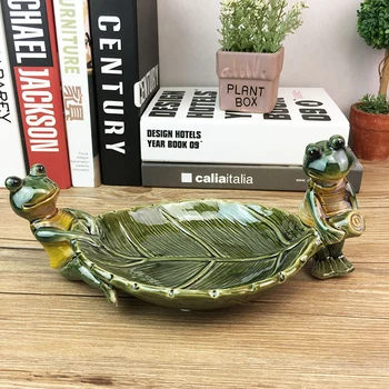 

European Art Ceramic Frog Fruit Snack Tray Decoration Minimalist Home Living Room Leaf Candy Key Storage Tray Bathroom Soap Dish