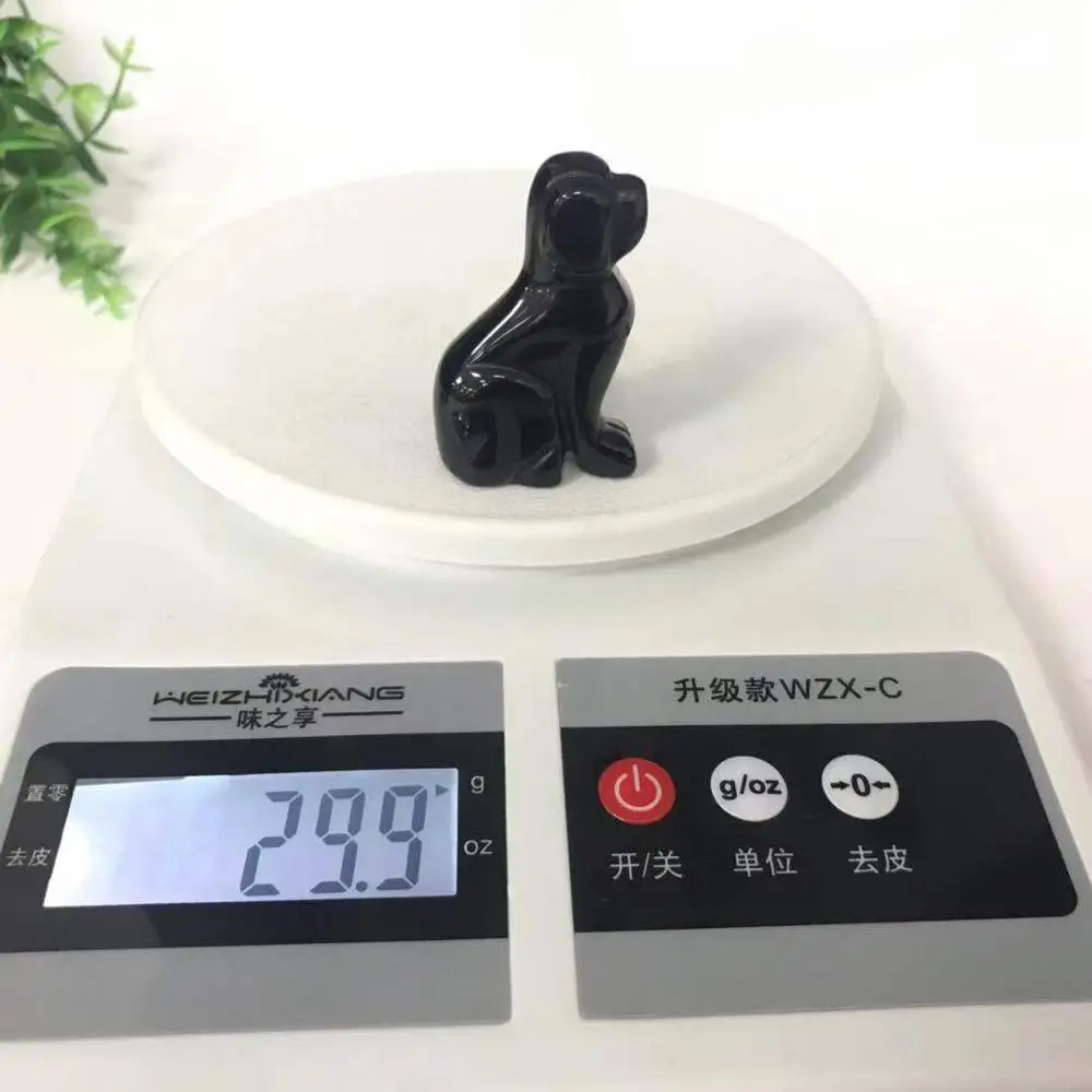 2 inch High Quality Natural Black Obsidian Dog Shape Stone Hand Carved For Gift& Home Decor ZJJ