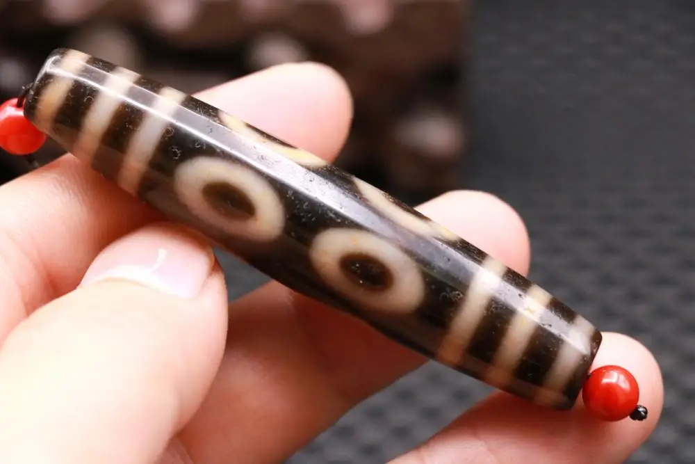 Collectible Treasure Talisman LKbrother Sauces Magic Power Tibetan Old Agate Ivory Color 8 Eye 6 Line Long dZi Bead Amulet 75MM | Украшения