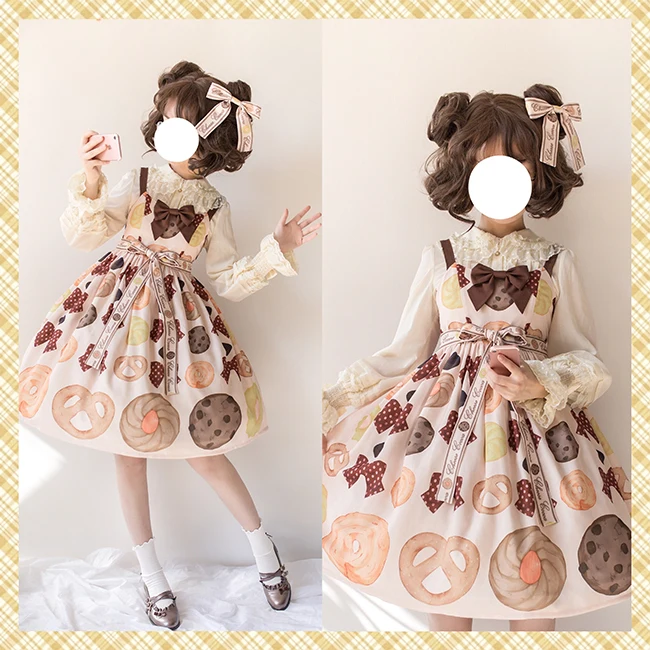 Japanese Kawaii Girl Sweet Lolita Dress Vintage High Waist Printing Bowknot Victorian Gothic Jsk
