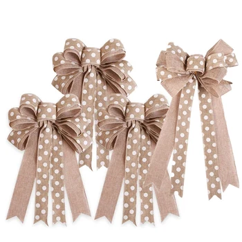 

4 Pcs Bowknot Linen Christmas Tree Ornaments,Crafts Bowknot Christmas Home Hanging Ornament Decorative Charm Ornaments