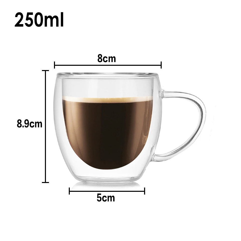 Термостойкие стеклянные кофейные/чайные чашки и кружки с двойными стенками, дорожные двойные кофейные кружки с ручкой, чашки для напитков, рюмки es - Цвет: 250ML CB275
