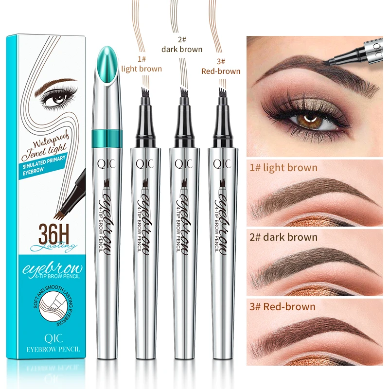 

QIC 3 Colors Eyebrow Tattoo Pen Long Lasting Waterproof 4 Fork Tip Fine Sketch Liquid Eyebrow Pencil Waterproof Natural