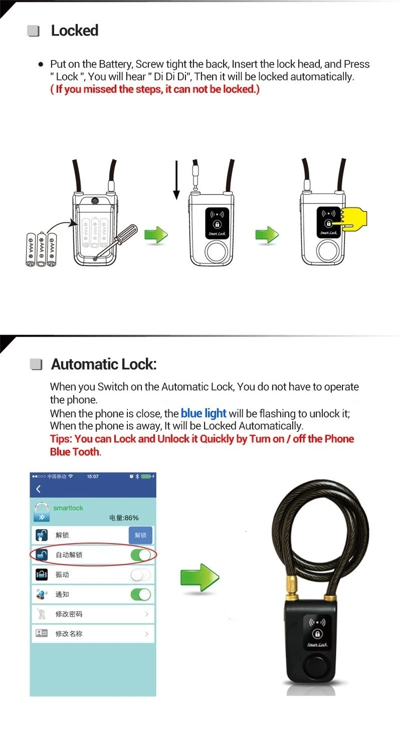 Супер умный телефон приложение управление Умный Будильник Bluetooth замок водонепроницаемый 110дб сигнализация велосипедный замок открытый Противоугонный замок