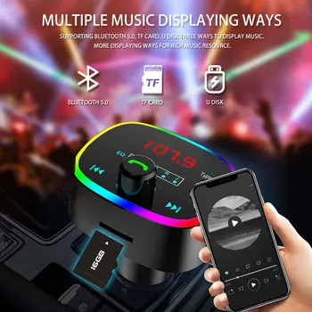 

Car Mp3 Player With Digital Screen 10 Colors RGB Light Bluetooth 5.0 Tf Card U Disk Auto Music Transmitter EQ Modes