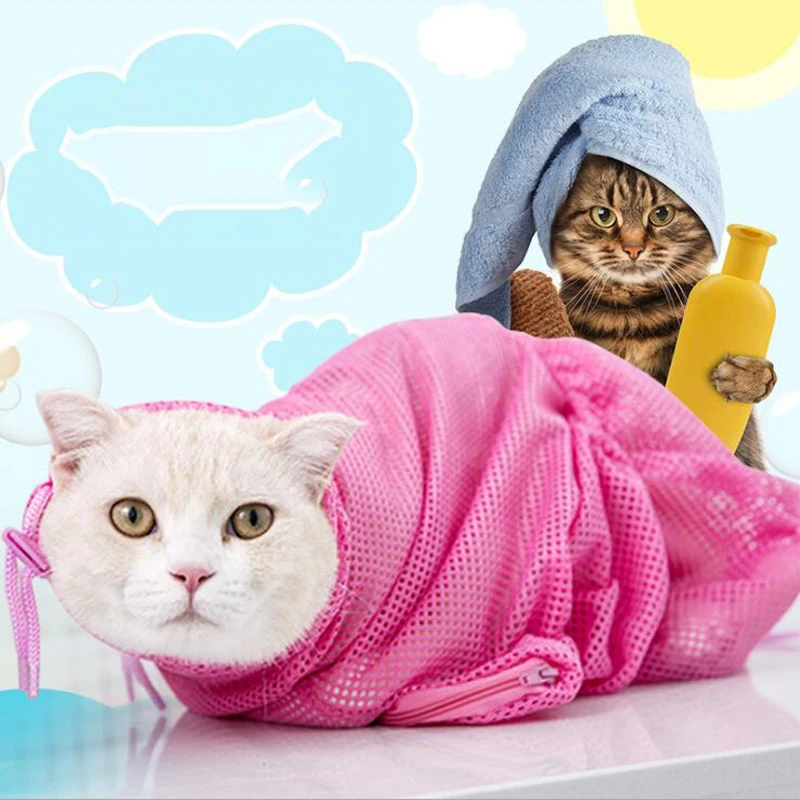 Сумка для груминга кошек, регулируемая, полиэфирная, для мытья кошек, для душа, сетчатые сумки, для домашних животных, для обрезки ногтей, сумки, товары для кошек