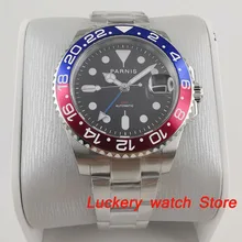 Parnis 40mm azul mostrador preto GMT luminous marcas de vidro Moldura de safira Azul e vermelho Mens automáticos Watch-PA92(China)