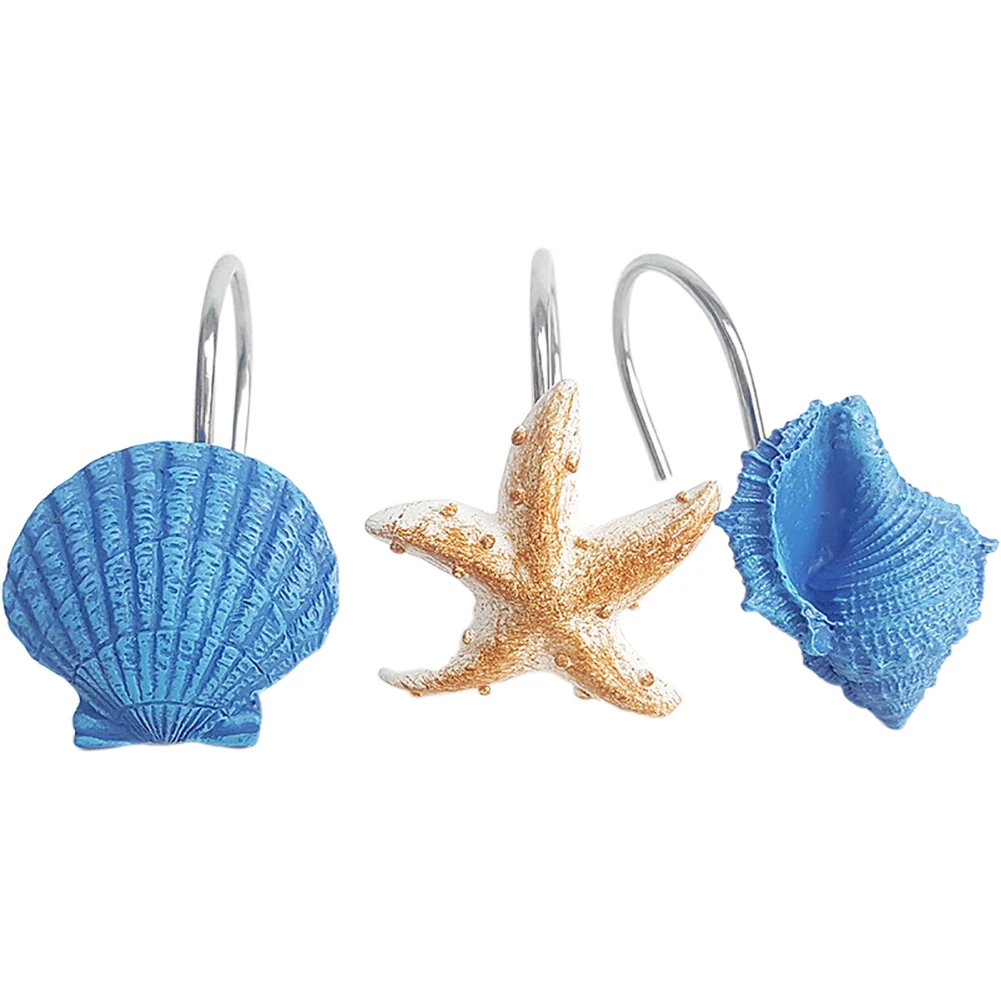 12 шт. сплав смолы Seashell раковины занавески для душа Matel крючок вешалка украшения ванной комнаты Органайзер эмаль отделка