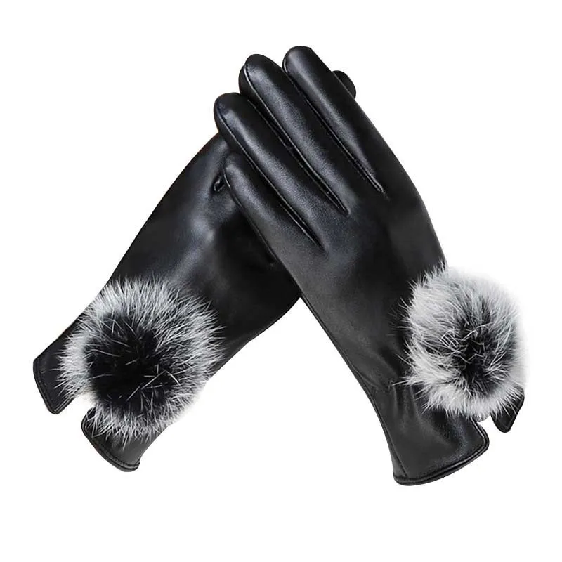 Женские перчатки с помпонами из искусственной кожи, женские зимние перчатки, Брендовые женские варежки Luvas, женские перчатки guantes