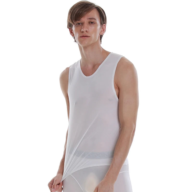 

AsiaSkin men's ice silk, ultra-thin, wide shoulder vest, no mark, no edge, sexy sleeveless s022BK.