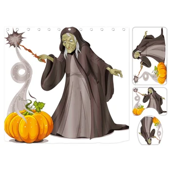 

Shower Curtain Set, Bathroom Mat With Floor Mat, Toilet Mat, Halloween Printing, European And American Romantic Style