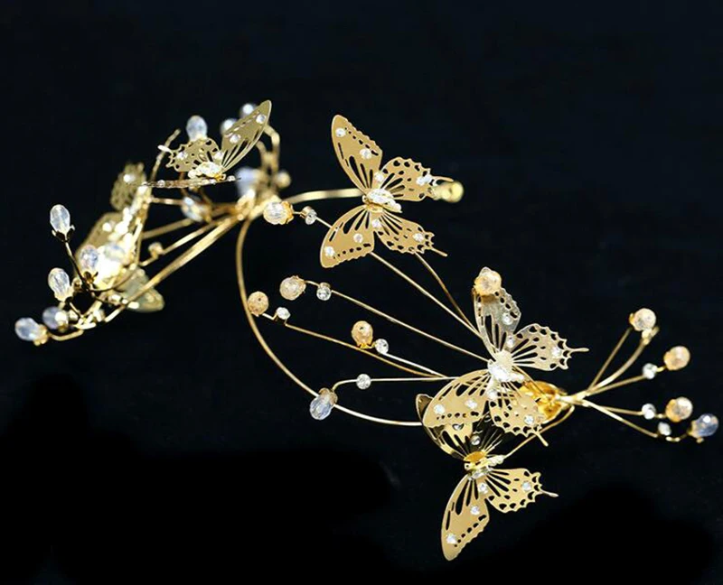 Himstory великолепные винтажные европейские невесты повязки с длинной кисточкой Золотые Бабочки Ювелирные украшения для волос Hairwear