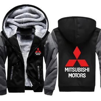 

Hoodies Men Mitsubishi Car Logo Print Jacket Mens Hoodies Winter Thicken Warm Fleece cotton Zipper Raglan Coat Male Tracksuits