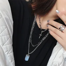 Ожерелье с крестом, многослойная Серебряная цепочка в стиле панк для мужчин, рок модное ожерелье, рождественские подарки для женщин, ожерелье в стиле хип-хоп