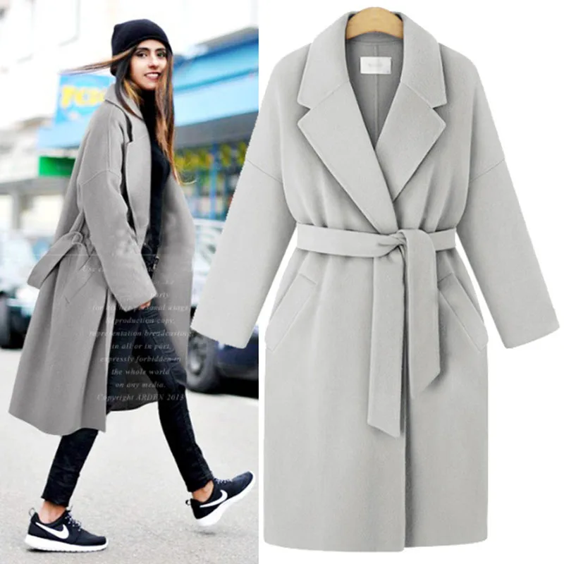 

Autumn Winter Long Coat Women 2020 Casual Plus Size Slim Solid Bandage Wool Blazers Jacket Female Elegant Loose Overisze Outwear