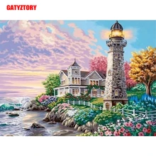 GATYZTORY 3D Алмазная живопись полная квадратная дрель DIY домашний Декор Ремесло Стразы мозаичная картина фото на заказ закат маяк