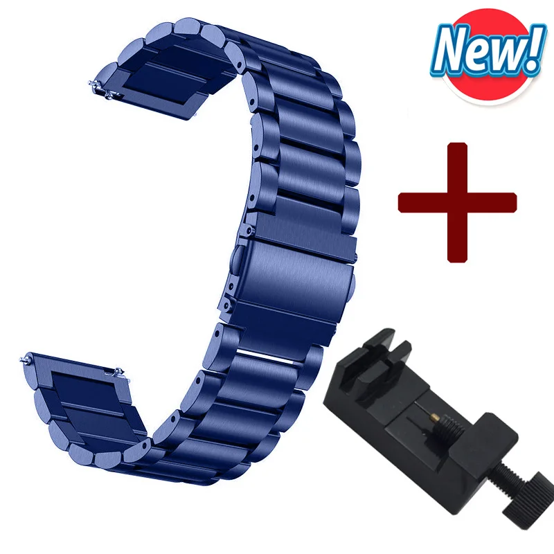 22 мм/20 мм ремешок из нержавеющей стали для samsung galaxy active watch 46 мм S3/S2 Frontier/Classic huami amazfit huawei watch gt ремешок - Цвет ремешка: Blue