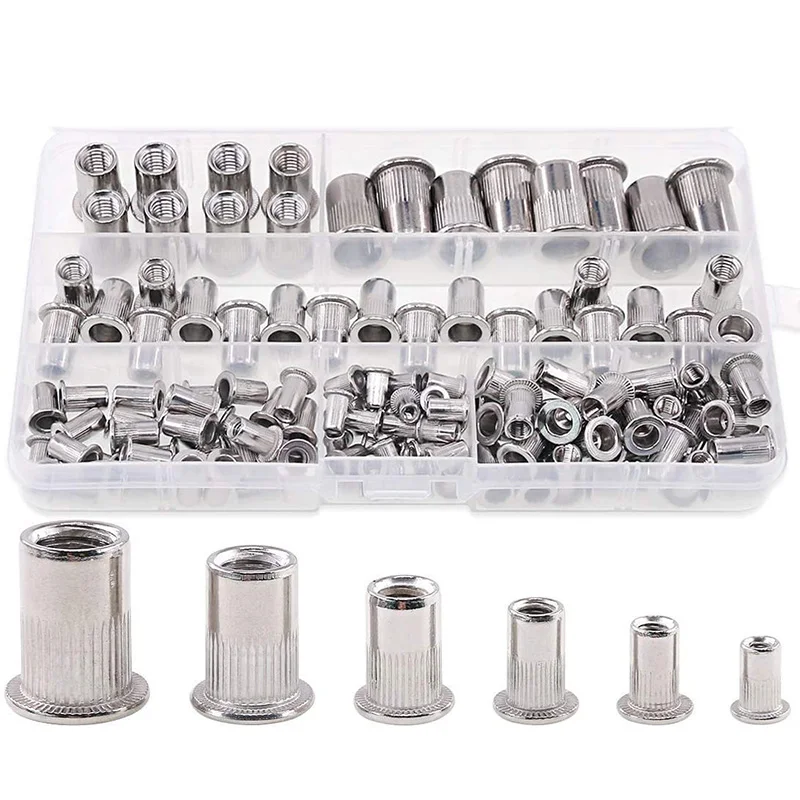 

Flat Head Threaded Rivet Nu,Metric Rivet Nut Assortment Kit 304 Stainless Steel(126Pcs)