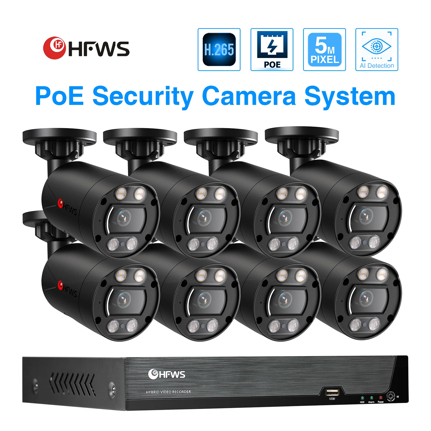 

HFWS H.265 security cameras POE 5MP NVR Kit CCTV Security System Two-way Audio AI IP Camera Video Surveillance Camera KIT