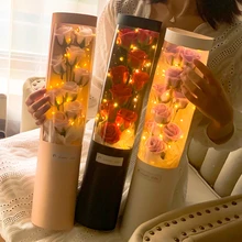 

Valentines Day Gift for Girlfriend Eternal Rose soap flower LED Light Foil hug bucket Mothers Day Wedding favors Bridesmaid Gift