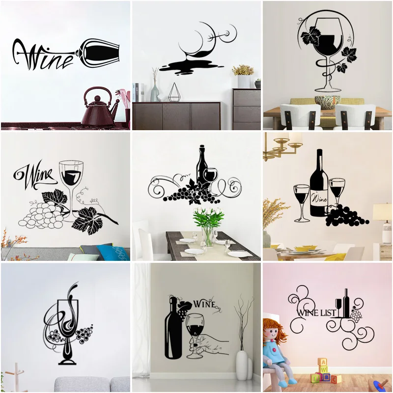 25 Styles Glass Of Wine Vinyl Wall Stickers Art Decal Home Kitchen Decor Bar Wall Sticker Gift Removable