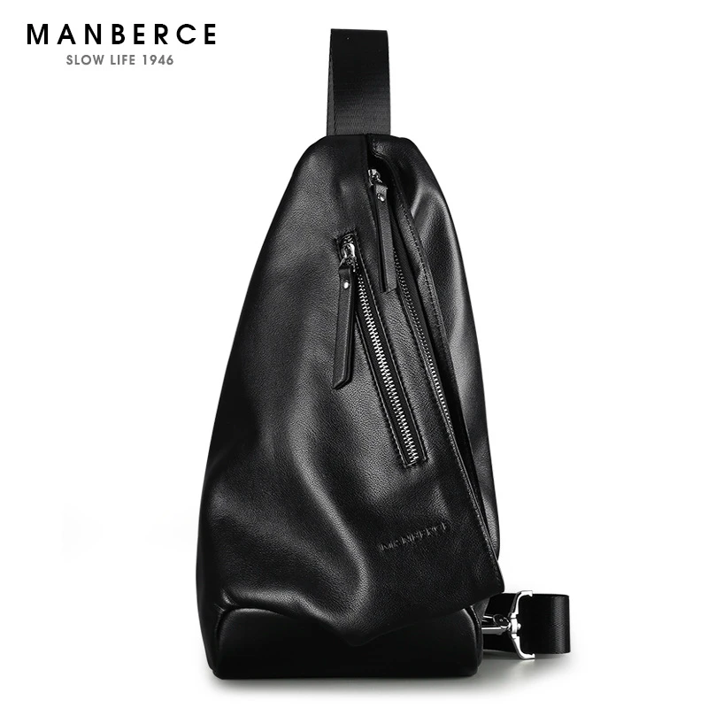 

MANBERCE 2019New Men's Genuine Leather Waistband Fashionable Multi-functional Cow Leather One-shoulder Sloping Bag Free Shipping