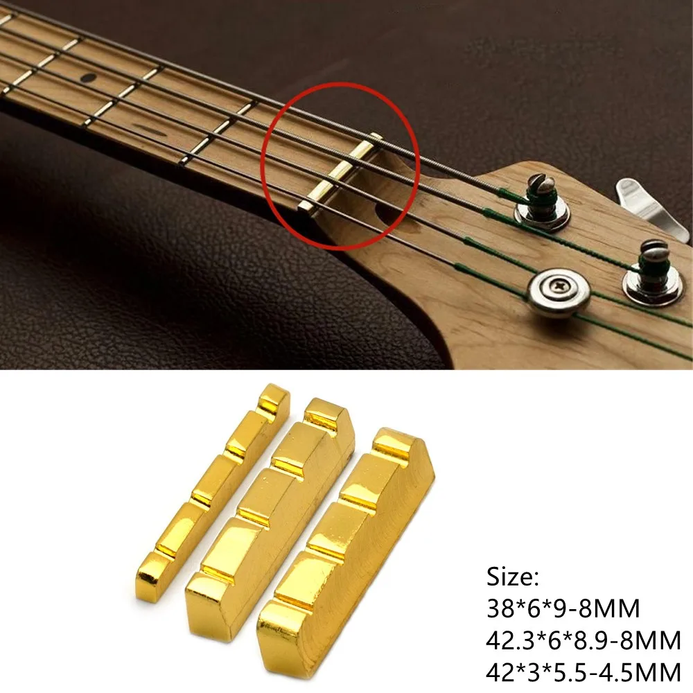4StringSlottedBrassGoldPlatedAcousticGuitarNutAndBridgeSaddleElectricBassGuitar