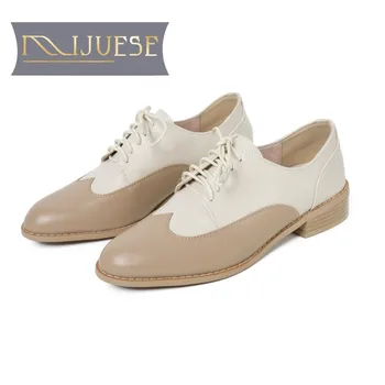 

MLJUESE 2020 women pumps autumn spring cow leather pointed toe lace up green color high heels lady shoes party dress size 42