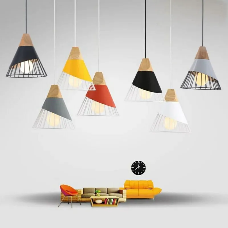 

nordic pendant light woden pendant lamp for home lighting modern hanging lamp aluminum lampshade led bulb kitchen light e27 ing